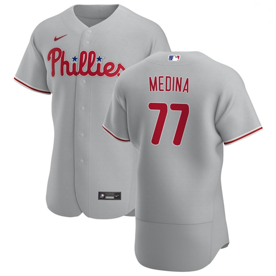 Philadelphia Phillies 77 Adonis Medina Men Nike Gray Road 2020 Authentic Player MLB Jersey