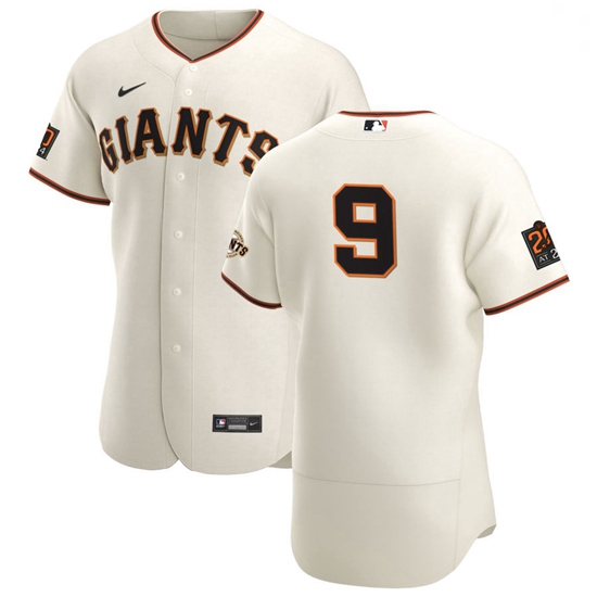 San Francisco Giants 9 Brandon Belt Men Nike Cream Home 2020 Authentic 20 at 24 Patch Player MLB Jer