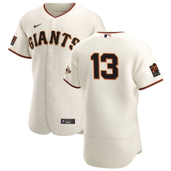 San Francisco Giants 13 Austin Slater Men Nike Cream Home 2020 Authentic 20 at 24 Patch Player MLB J