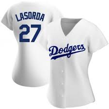 Women Los Angeles Dodgers Tommy Lasorda 27 White Flex Base Jerse