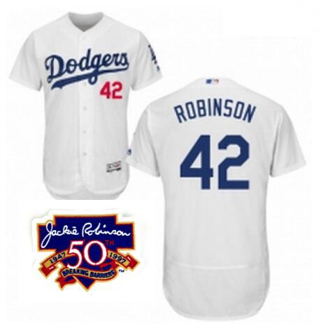 Mens Majestic Los Angeles Dodgers 42 Jackie Robinson White Home Flex Base 50 Years Breaking Barriers