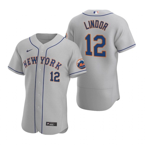 Men Nike New York Mets Francisco Lindor Grey Flex Base Stitched 