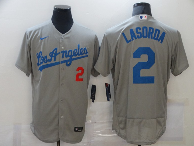 Men Los Angeles Dodgers 2 Tommy Lasorda Grey Flex Base Sttiched Jersey