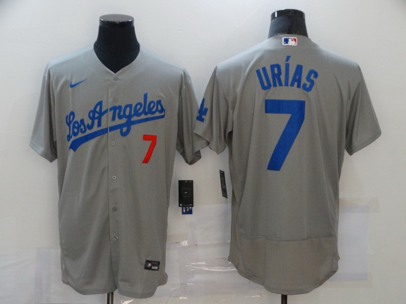 Men Los Angeles Dodgers 7 Julio Urias Grey Stitched MLB Cool Bas
