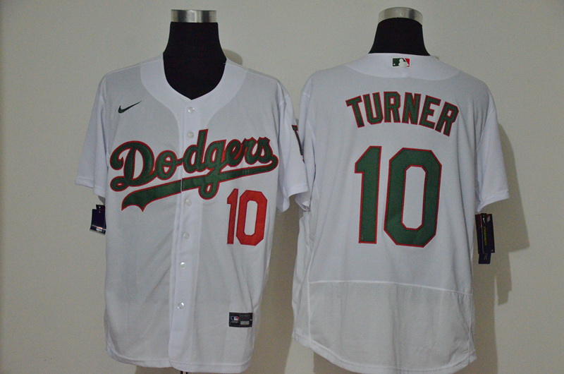 Men Los Angeles Dodgers 10 Justin Turner White With Green Name S