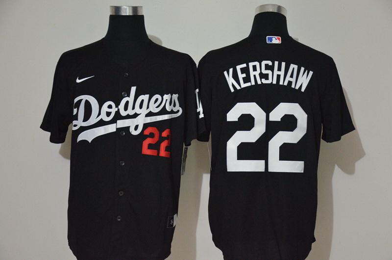 Men Los Angeles Dodgers 22 Clayton Kershaw Black Stitched MLB Cool Base Nike Jersey