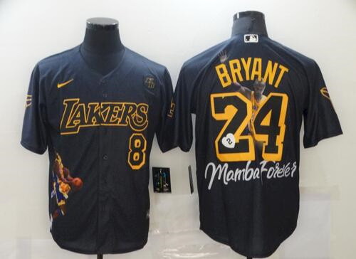 Men Los Angeles Lakers 8 24 Kobe Bryant Black With KB Patch Jersey