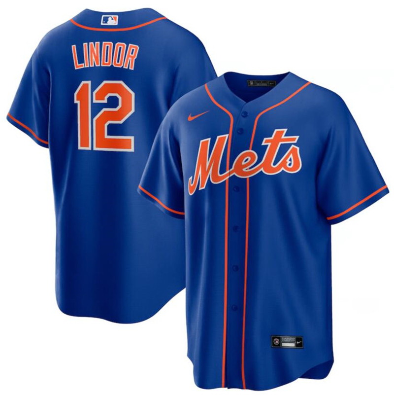 Men New York Mets 12 Francisco Lindor Royal Nike Cool Base Jersey