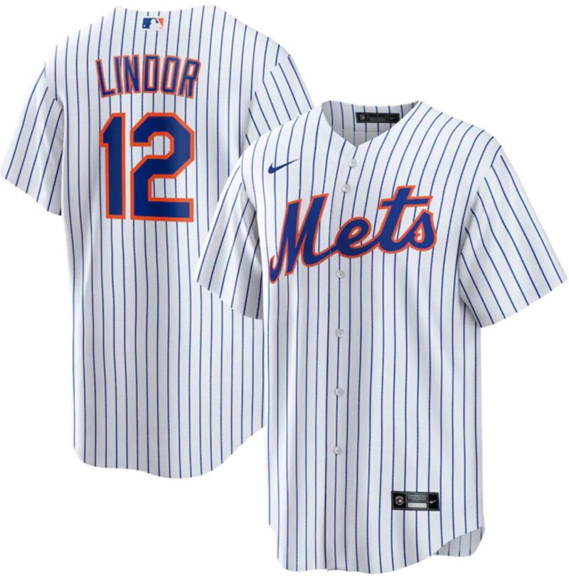 Men New York Mets 12 Francisco Lindor White Nike Cool Base Jerse