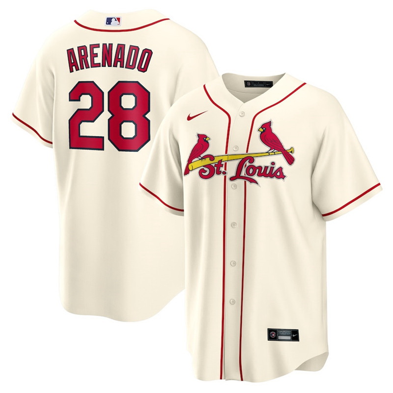 Men St.Louis Cardinals 28 Nolan Arenado Cream Nike Cool Base Jersey