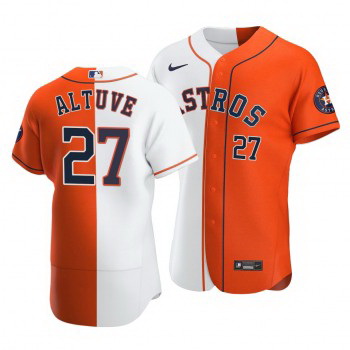 Men Houston Astros 27 Jose Altuve Split White Orange Two Tone Jersey