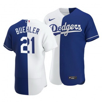 Men Los Angeles Dodgers 21 Walker Buehler Split White Blue Two Tone Jersey