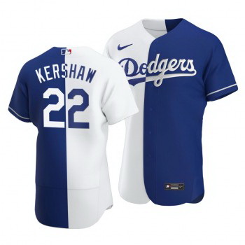 Men Los Angeles Dodgers 22 Clayton Kershaw Split White Blue Two Tone Jersey