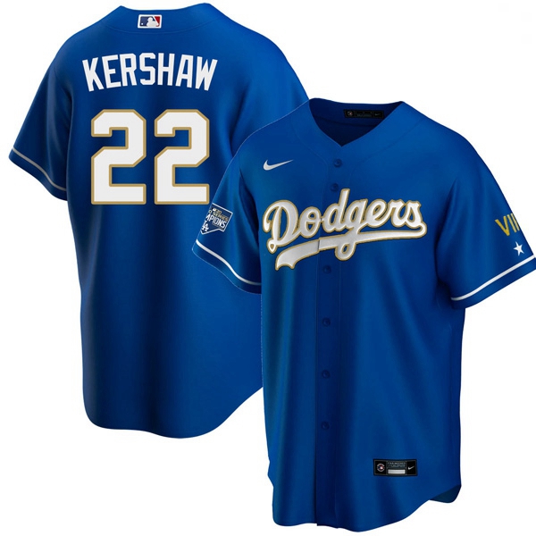 Youth Los Angeles Dodgers Clayton Kershaw 22 Championship Gold Trim Blue Limited All Stitched Cool B