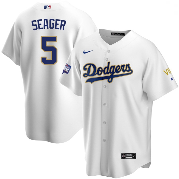 Youth Los Angeles Dodgers Corey Seager 5 Championship Gold Trim White Limited All Stitched Cool Base