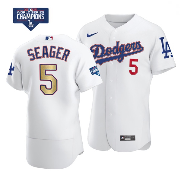 Youth Los Angeles Dodgers Corey Seager 5 Gold Program Designed Edition White Flex Base Stitched Jers