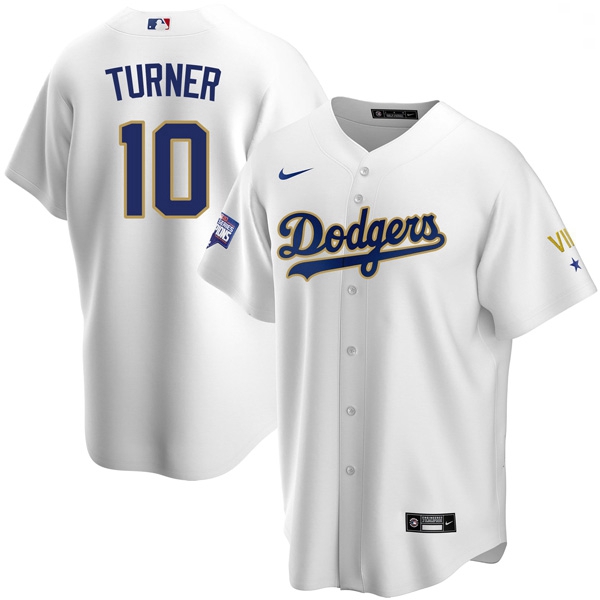 Youth Los Angeles Dodgers Justin Turner 10 Championship Gold Trim White Limited All Stitched Cool Ba