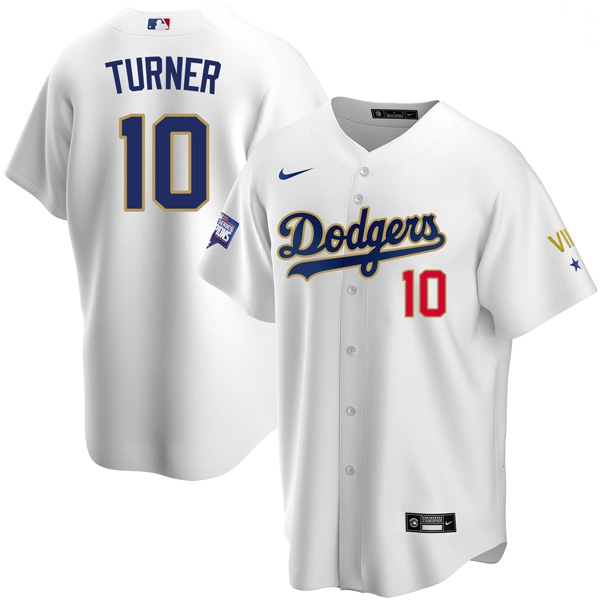 Youth Los Angeles Dodgers Justin Turner 10 Championship Gold Trim White Limited All Stitched Flex Ba