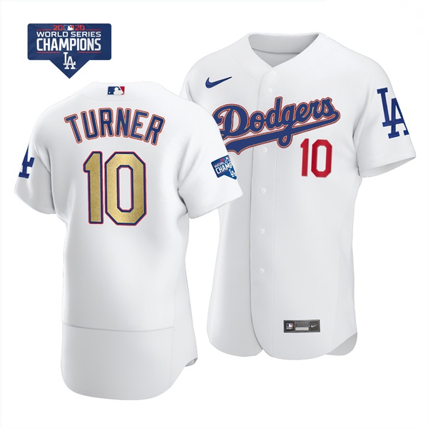 Youth Los Angeles Dodgers Justin Turner 10 Gold Program Designed Edition White Flex Base Stitched Je