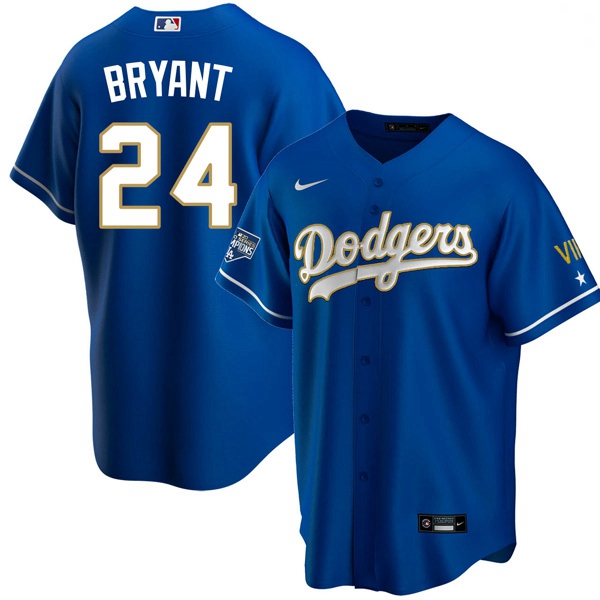 Youth Los Angeles Dodgers Kobe Bryant Championship Gold Trim Blue Limited All Stitched Cool Base Jer