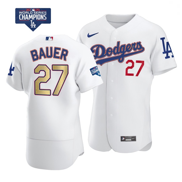 Youth Los Angeles Dodgers Trevor Bauer 27 Gold Program Designed Edition White Flex Base Stitched Jer