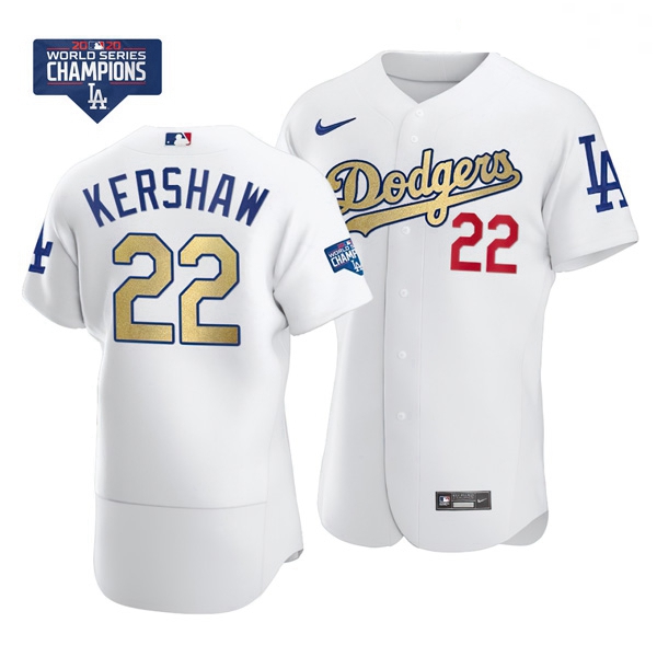 Women Los Angeles Dodgers Clayton Kershaw 22 Gold Program White 