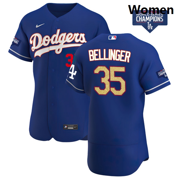 Women Los Angeles Dodgers Cody Bellinger 35 Gold Program Designed Edition Blue Flex Base Stitched Je