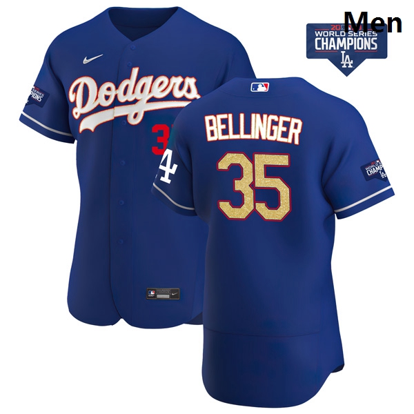 Men Los Angeles Dodgers Cody Bellinger 35 Gold Program Designed Edition Blue Flex Base Stitched Jers