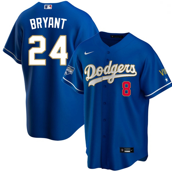 Men Los Angeles Dodgers Kobe Bryant Championship Gold Trim Blue Limited All Stitched Flex Base Jerse