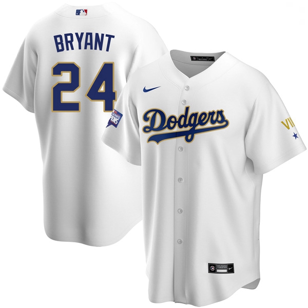 Men Los Angeles Dodgers Kobe Bryant Championship Gold Trim White Limited All Stitched Cool Base Jers