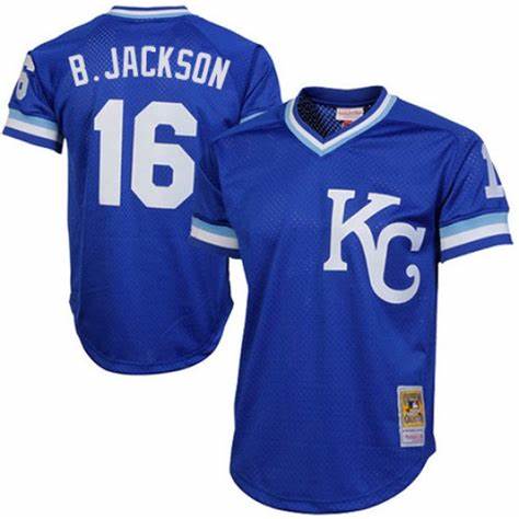 Men Kansas City Royals Bo Jackson 16 Mitchell and Ness Pull Over Stitched MLB Jersey