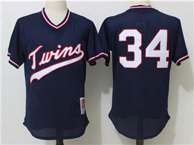 Men Minnesota Twins #34 Kirby Puckett 1985 Navy Cooperstown Mesh Batting Practice Jersey