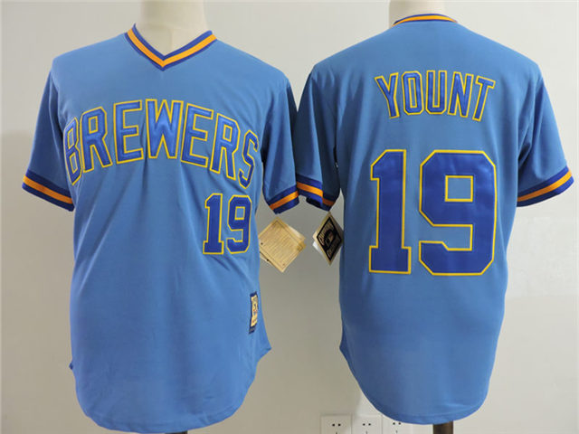 Men Milwaukee Brewers #19 Robin Yount Light Blue Cooperstown Collection Jersey