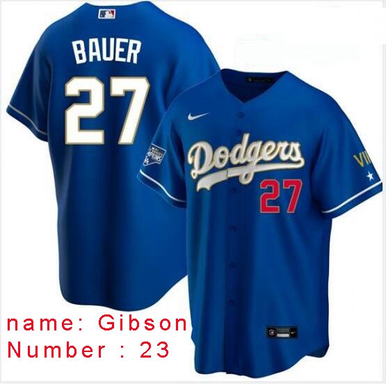 Men Los Angeles Dodgers Kirk Gibson 23 Championship Gold Trim Blue Limited All Stitched Flex Base Je