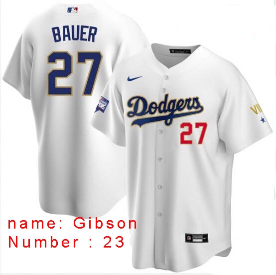 Men Los Angeles Dodgers Kirk Gibson 23 Championship Gold Trim White Limited All Stitched Flex Base J