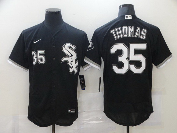 Men Chicago White Sox 35 Frank Thomas Black Stitched MLB Flex Ba