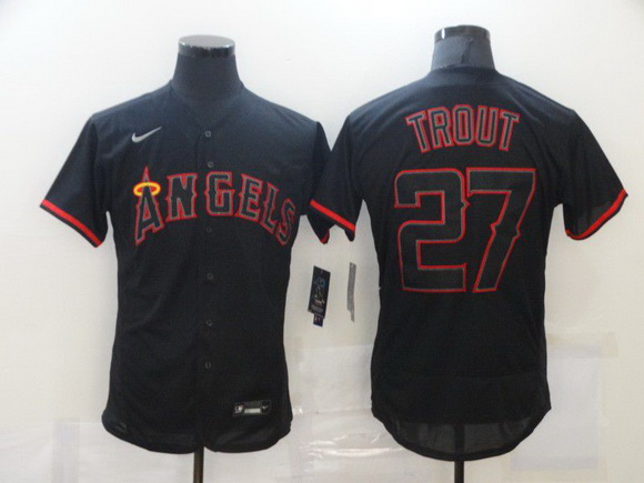 Men Los Angeles Angels of Anaheim 27 Mike Trout Lights Out Black