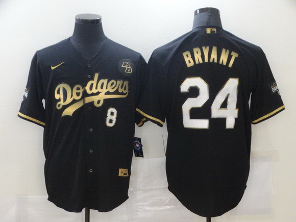 Men Los Angeles Dodgers 8 24 Kobe Bryant Black Gold Stitched MLB Cool Base Nike Jersey