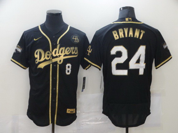 Men Los Angeles Dodgers 8 24 Kobe Bryant Black Gold Stitched MLB