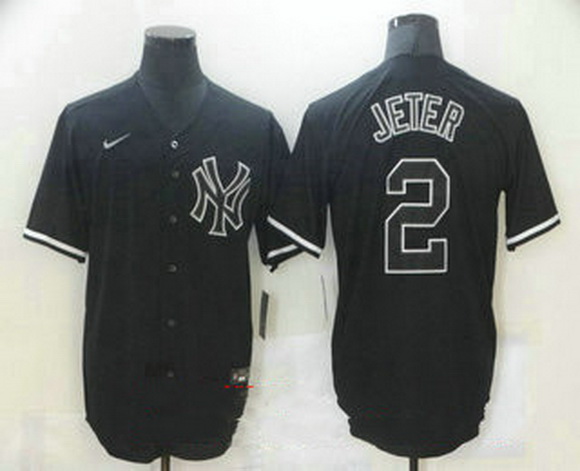 Men New York Yankees 2 Derek Jeter Black Fashion Stitched MLB Nike Cool Base Jersey