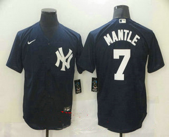 Men New York Yankees 7 Mickey Mantle Navy Blue Stitched MLB Nike Cool Base Jersey