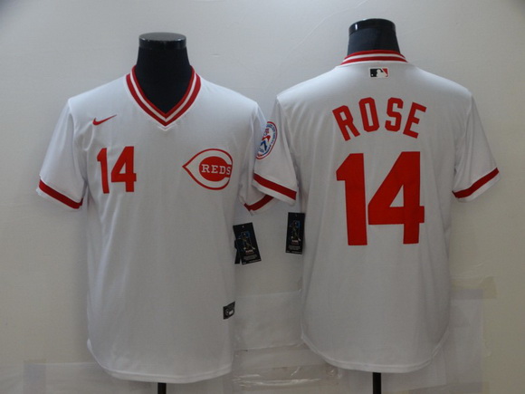 Men Nike Cincinnati Reds 14 Pete Rose White 1976 Throwback Jersey