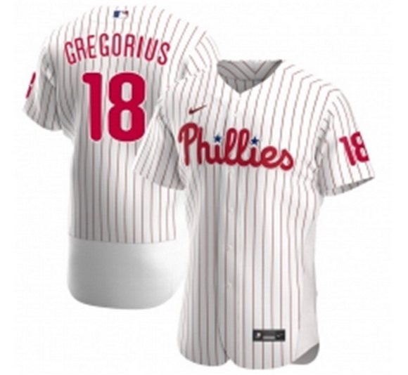 Men Philadelphia Phillies 18 Didi Gregorius Men Nike White Alternate 2020 Flex Base Player MLB Jerse