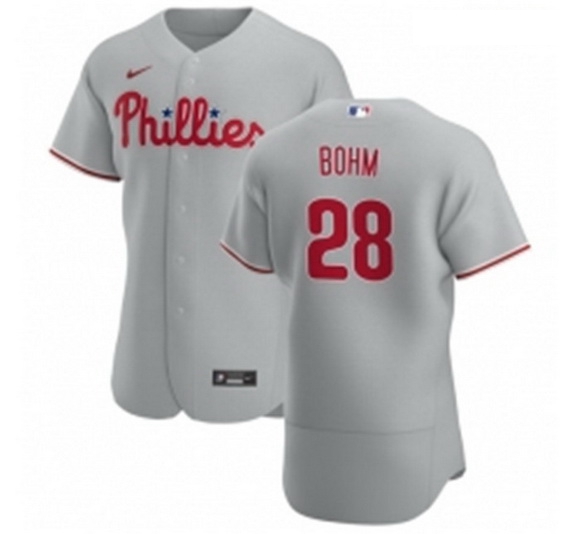 Men Philadelphia Phillies 28 Alec Bohm Men Nike Gray Road 2020 Authentic Player MLB Jersey