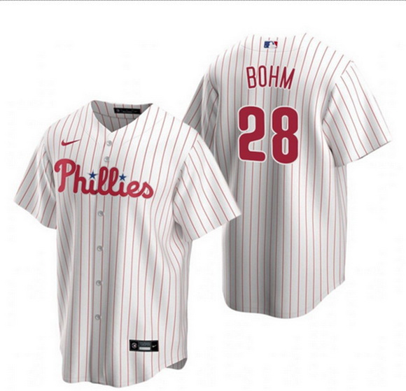 Men Philadelphia Phillies 28 Alec Bohm White Home stitch Jersey