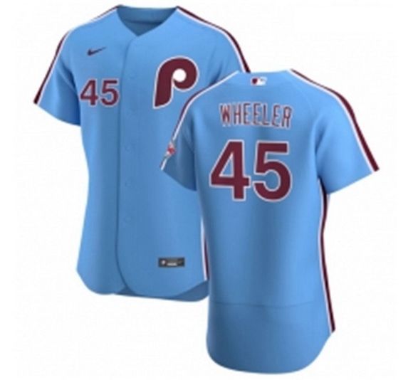 Men Philadelphia Phillies 45 Zack Wheeler Men Nike Light Blue Alternate 2020 Authentic Player MLB Je