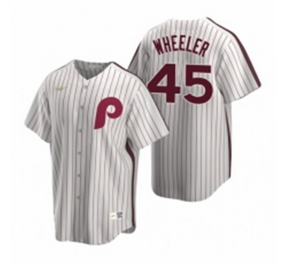 Mens Nike Philadelphia Phillies 45 Zack Wheeler White Cooperstown Collection Home Stitched Baseball 