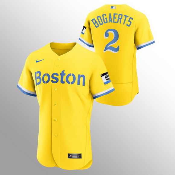 Men Boston Red Sox 2 Xander Bogaerts Men Nike 2021 City Connect Gold Authentic MLB Jersey