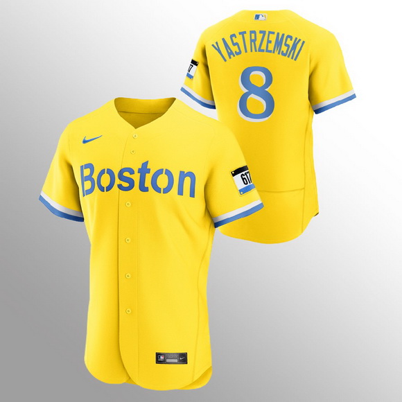 Men Boston Red Sox 8 Carl Yastrzemski Men Nike 2021 City Connect Gold Authentic MLB Jersey