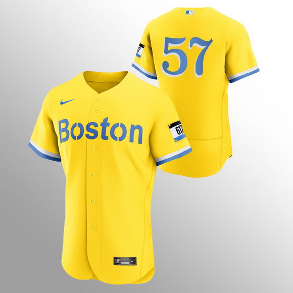 Men Boston Red Sox 57 Eduardo Rodriguez Men Nike 2021 City Connect Gold Authentic MLB Jersey   No Na